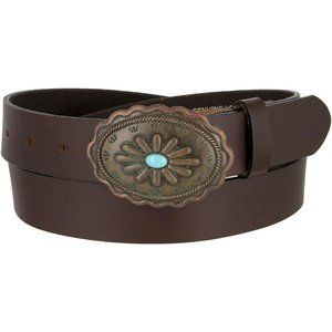 Mens Brown Genuine Leather Susanna Southwestern Turquoise Buckle Belt